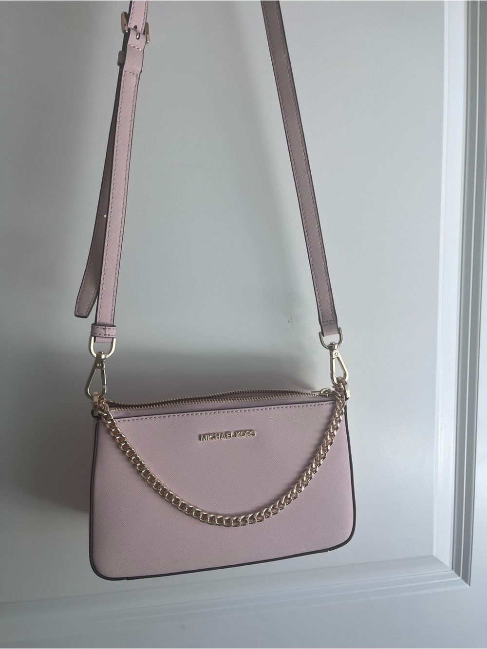 Michael Kors Pale Pink Chain-Accent Crossbody Bag